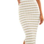 Striped Ribbed Knit Sleeveless Bodycon Midi Dress
