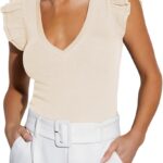 Ruffled V-Neck Sleeveless Ribbed Knit Top