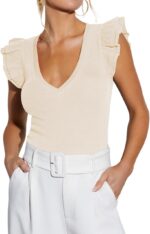 Ruffled V-Neck Sleeveless Ribbed Knit Top