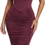 Off-Shoulder Corset-Style Pleated Midi Skirt
