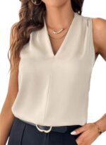 Pleated V-Neck Sleeveless Summer Top