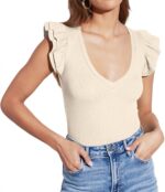 Ruffled V-Neck Sleeveless Ribbed Knit Top - Image 2