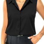 Sleeveless Button-Front Shirt With V-Neck And Collar (Business Casual)