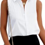 Solid-Color Sleeveless Button-Front V-Neck Workwear Top