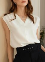 Pleated V-Neck Sleeveless Summer Top - Image 2