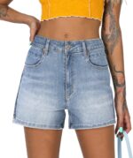 Casual Mid-Rise Stretchy Distressed Denim Shorts With Pockets