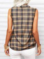 Solid-Color Sleeveless Button-Front Workwear Shirt - Image 2