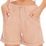 High-Rise Stretchy Denim Shorts With Cuffs (Comfortable Style)