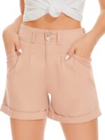 High-Rise Stretchy Denim Shorts With Cuffs (Comfortable Style)
