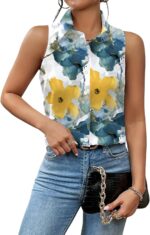 Stylish Floral Sleeveless Button-Front Summer Top