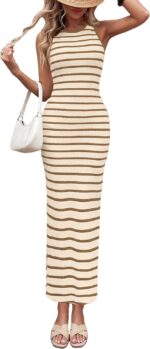 Striped Knit Fitted Maxi Dress With Side Slit