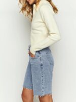 High-Rise Straight-Leg Denim Shorts With Asymmetric Crossover Waistband - Image 2