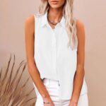 Loose-Fit Cotton-Linen Collared Sleeveless Button-Front Work Top - Image 2