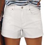 Mid-To-High Rise Stretchy Distressed Raw-Hem Denim Shorts (Hot Pants)
