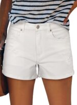 Mid-To-High Rise Stretchy Distressed Raw-Hem Denim Shorts (Hot Pants)