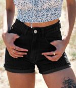 Mid-To-High Rise Distressed Raw-Hem Denim Shorts (Summer Hot Pants) - Image 2