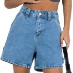 Casual High-Rise Loose Stretchy Button-Front Denim Shorts