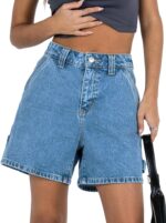 Casual High-Rise Loose Stretchy Button-Front Denim Shorts