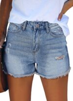 Summer Mid-Rise Distressed Stretchy Denim Shorts With Pockets - Image 2