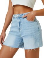 High-Rise Straight-Leg Wide-Leg Slightly Stretchy Denim Shorts ("Mom" Style)