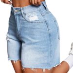Trendy High-Rise Stretchy Distressed Raw-Hem Denim Shorts