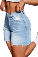 Trendy High-Rise Stretchy Distressed Raw-Hem Denim Shorts