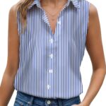 Classic Collared Solid-Color Sleeveless Button-Front V-Neck Top