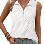 Ribbed Sleeveless Polo-Style Top With Zipper And V-Neck