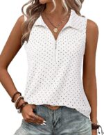 Ribbed Sleeveless Polo-Style Top With Zipper And V-Neck