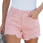 High-Rise Stretchy Vintage-Wash Distressed Raw-Hem Denim Shorts