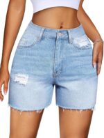 Trendy High-Rise Stretchy Distressed Raw-Hem Denim Shorts - Image 2