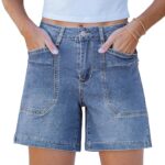Trendy Mid-Rise Casual Distressed Vintage-Wash Stretchy Denim Shorts