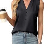Satin V-Neck Sleeveless Business-Casual Top
