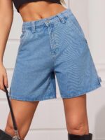 Casual High-Rise Loose Stretchy Button-Front Denim Shorts - Image 2