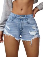 Trendy Distressed Vintage-Wash Tight-Fit Denim Shorts