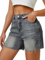 High-Rise Wide Straight-Leg Slightly Stretchy Denim Shorts ("Mom" Style)