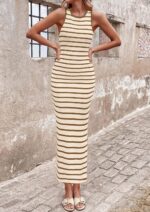 Striped Knit Fitted Maxi Dress With Side Slit - Image 2